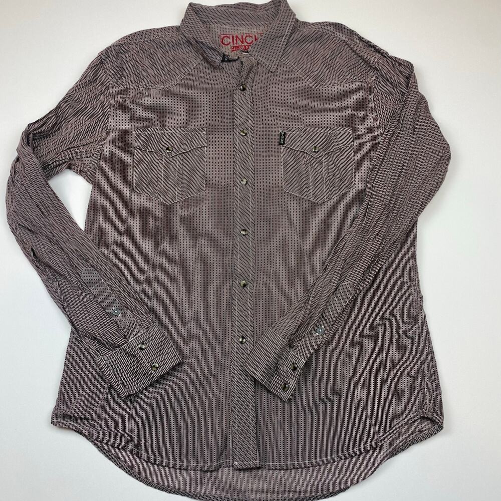Cinch Shirt Mens L Pearl Snap Geometric Print Button Up Long Sleeve 100% Cotton